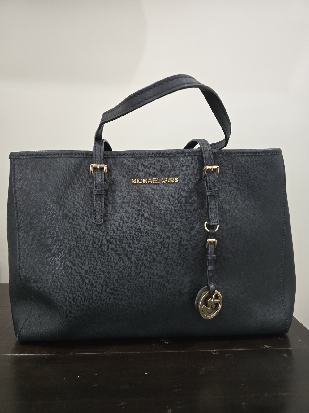 Michael Kors Black Saffiano Leather Tote with Gold Hardware